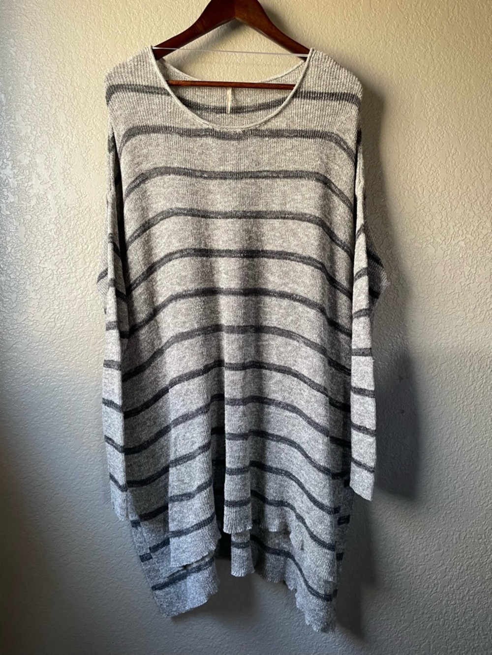 Free People Small Shipping News Oversized Striped Boho Sweater Tunic Gray Combo